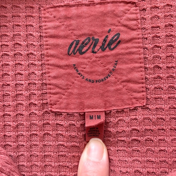 Aerie Lumberjane Waffle-knit Button-down, size medium, pink/rust - Picture 3 of 6